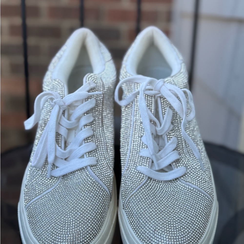 Jessica Simpson White Rhinestone Platform Sneakers Size 9